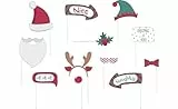 Folat 63779 Photobooth Zubehör - Holly Jolly - 12 Stück Weihnachtsfarben - Weihnachtsaccessoire, Fotorequisiten, Brillen Weihnachten, Xmas Party Photo Supplies