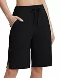 baleaf Badeshorts Damen 28CM, Badehose Bermuda mit Bein Schwimmen UV Hohe Taille Boardshorts Knielang UPF50+ Strand Surfen Sport Schwarz 3XL