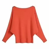 FULIER Boot-Ausschnitt Batwing Ärmel Dolman Lose gestrickte Pullover und Pullis Pullover Tops für Frauen (Kürbis)