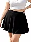 Moon Wood Damen Basic Mini Schwarz Skater Rock Stretch Hohe Taille Lässig Faltenrock Ausgestellt Pull On Skirt Röcke Große Größen, 3XL