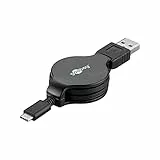 Goobay 45743 USB C Kabel 1m / USB-C auf USB-A Kabelaufroller Automatik / 480 Mbits Ladekabelroller 5V 3A 15W / USB Flachkabel Aufroller Automatisch / USB Ladekabel USB C / Schwarz / 1m