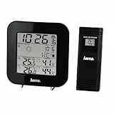 Hama Wetterstation Funk mit Außensensor inkl. Batterien (Wettervorhersage, misst Luftfeuchtigkeit, Innen- und Außentemperatur, Thermometer, Hygrometer, Barometer, Funkuhr, Wecker, Mondphasen) schwarz