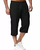 LVCBL Summer Herren Leinen 3/4 ShortsYoga Strandshorts Schwarz 3XL