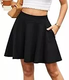 DJT Damen Minirock Mädchen Hohe Taille Faltenrock Basic Casual A Linie Mini Skater Rock mit Taschen Schwarz Medium