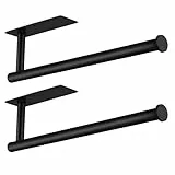 Eolax Papierrollenhalter, Papierrollenstange unter Küchenschrank, Geeignet für Küche, selbstklebend oder Wandmontage mit Bohrlöchern, Edelstahl Schwarz 2er-Pack