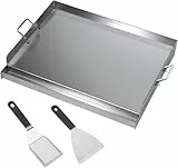 CAVATINY Edelstahl Grillplatte | 47x32x7 cm | Universal BBQ Plancha passend für Weber Gasgrill und Holzkohlegrill | Grillplatte mit Grill-Spachtel Schaber set