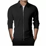 UHouse Jacke Herren Freizeit Hemdjacke Leichte Dünne Übergangsjacke Mode Jacken mit Reißverschluss Blouson Herbst Softshelljacke Oversized Bomberjacke Schwarz L