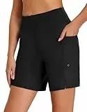 Havideto Badeshorts Damen Hohe Taille Badehose UV-Schutz UPF 50+ Bauchweg Schwimmshorts Schnelltrocknend Chlorresistent Schwimmhose Wasserabweisend mit Innenslip und Taschen Schwarz L