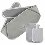 Votoko Wärmflaschengürtel, 1.2 L Wärmflasche aus Gummi mit Weichem Taillenbezug, 3 in 1 Wärmflasche Gürtel für Nacken Schulter Rücken Beine Taillenwärmung, Hot Water Bottle für Schmerzlinderung (Grau)