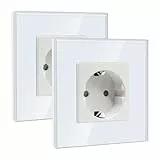 BSEED Schuko Steckdose, Einzel Steckdose, 1 Fach Kristall Glas Platte Steckdose Glas,16Amp Steckdose 86mm Verlängerungssteckdosen Wandsteckdose Weiß (2 Pack)