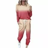 EMATOP befristetes angebot Damen Jogginganzug Set Casual Sport Trainingsanzug Langarm Baumwolle Freizeitanzug 2-Teilige Bluse Tops und Lang Hose Sportanzug Bunt Tie Dye Hosenanzug Outfit