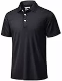TACVASEN Poloshirts Herren Kurzarm Sommer Schnell Trocknend T-Shirts Performance Sportshirt Outdoor Knopfleiste Herrenhemd (L, Schwarz)