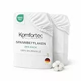 Komfortec Spannbettlaken Jersey 2er Set 100% Baumwolle – 180x200 cm – Weich, Atmungsaktiv & Hautfreundlich – Mit Rundumgummi – Oeko-Tex Zertifiziert – Für Boxspring, Topper & Matratzen – Weiß