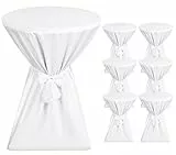 Showgeous 6er-Set Premium Stehtischhussen 70 cm Weiß: Rutschfeste, waschbare Tischhussen für Stehtische Ø 70-75 cm mit Verstärkungen an den Tischfüßen und Schleifenband