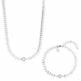 Purelei® Laka Schmuckset (Gold, Silber, Rosegold), Damen Schmuckset aus langlebigem Edelstahl, Wasserfeste Halskette und Armband mit Stein und Blattdesign (Silber)