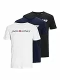 JACK & JONES Herren JJECORP Logo Tee SS Crew Neck 3PK MP T-Shirt, White/Pack:1Black 1Navy Blazer 1 White, XL
