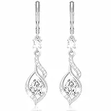 Damen Ohrringe Silber 925 Hängend Geburtsstein Hängeohrringe Hypoallergen Geschenke für Frauen Mädchen (April)