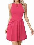 Missufe Damen Minikleid Rockabilly A-Linie Freizeitkleid Ärmellos Rundhals Kurzes Tank Kleider (Rosa, Mittel)