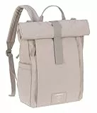 LÄSSIG Baby Wickelrucksack Wickeltasche Rucksack mit Wickelunterlage, Kinderwagenbefestigung, Flaschenhalter nachhaltig produziert/GRE Rolltop Up Backpack taupe