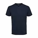 Herren Selected V-Ausschnitt T-Shirt | Einfarbiges Basic Kurzarm Shirt SLHNEWPIMA | Stretch Baumwolle, Farben:Navy, Größe:L