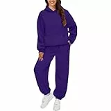 Angxiwan Sport Outfit Damen Set Tennis Jogginganzug Trainingsanzug Sportanzug 2 Teilig Hosenanzug Sportlich Hoodie und Hose Langarm Hausanzug Loungewear Sweatshirt Jacke für Damen