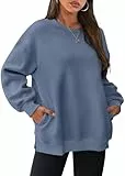 WIHOLL Oversized Sweatshirts Damen Langarm Tops Damen Baumwolle Shirt mit Tasche Rundhalsausschnitt Kleidung, grau/blau, S