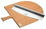 KitchenCraft Welt der Aromen Pizzabrett aus Holz und Mezzaluna Pizzaschneider Set