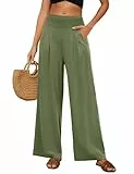 Niwicee Leinenhose Damen Sommer Baumwolle Leinen Hose High Waist Geradem Lose Casual Sommerhose mit Taschen Elastisch Hohe Taille Freizeithose Strandhose Lang Leichte (Grün, XL)