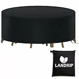 Landrip Gartenmöbel Abdeckung Rund Schutzhülle Abdeckplane Abdeckhaube Rund Gartentisch Esstisch Abdeckung für Möbelsets, Wasserdicht Reißfest Schwerlast 420D Oxford Ø 190x80CM