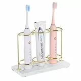 Emibele Zahnbürstenhalter, 3 Fächer Harz Elektrischer Zahnbürstenhalter für Zahnpasta Rasierapparat, Organizer Halter für Waschbecken Toilettentisch Kommode Schminktisch - Gold/Weiß