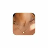 JeweBella Layered Herz Kette Damen Gold Silber Hypoallergene 14K Gold Vergoldet Herz Anhänger Halskette Layered Choker Kette Geschenke Schmuck für Damen Frauen Mädchen 40+5CM