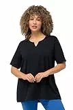 Ulla Popken Damen große Größen Übergrößen Plus Size T-Shirt, A-Linie, Tunika-Ausschnitt, Halbarm Marine 50+ 807259132-50+