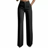 Generic Anzughose Damen High Waist Weite Hose Sommer Marlenehose Elegant Stoffhose Beaumwolle Plissee Hose Lässige Freizeithose Leichte Sommerhose Weites Bein Elegante Hosen Büro Outfit Schwarz M