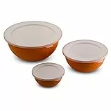 omada Design, Set mit 3 Salatschüsseln mit Deckel (0,5 l - 1,5 l - 3,5 l) innen weiß und außen bunt, Microban antibakteriell, Linie Sanaliving