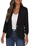 PrinStory Blazer Damen Sportlich Elegant 3/4 Ärmel Blazer Büro Female Geschäft Dressy Jack Outfits Für Die Arbeit (Schwarzer Blazer, US 6, EU 36)