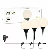 Xelloo® Gartenleuchten Set ROZ, 12 Volt, 3 Stück Designarmaturen 1W LED warmweiß mit Erdspieß, wasserdicht (IP44) und mit praktischem Schiebeanschluss