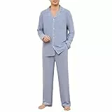 U2SKIIN Schlafanzug Herren lang Stretch Pyjama mit Knopfleiste Pyjamas Set Schlafanzüge Langarm Nachtwäsche Loungewear (Marineblau Mel., L)