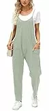 Ebifin Latzhose Damen Arbeitshose Sommer Lose Overall Jumpsuit Ärmelloser Latzhosen mit Große Taschen.Minze.XL