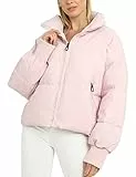 Gihuo Damen Winter Cropped Puffer Jacke Mantel Kurz Warm Steppjacke, Pink, M