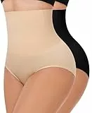 YARRCO Damen Unterhose Bauchweg Shapewear Miederslips Nahtlose Miederhose Hohe Taille Miederpants Body Shaper Slips Formende Unterwäsche Höschen (Schwarz+Beige, M)