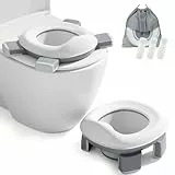 DEANIC Toilettensitz Kinder,Töpfchen Training Sitze,Reisetöpfchen 2-IN-1 Unterwegs Potty Seat Baby Faltbare Tragbar mit 60 Einweg Töpfchen Einlagen (Grau)