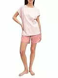 CALIDA Lovely Nights Kurz-Pyjama, Schlafanzug Damen, 100% Baumwolle, hautfreundlich, weich, pflegeleicht Peach Cream 40-42