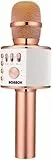 BONAOK Bluetooth Karaoke Mikrofon Kinder, Drahtlose Dynamisches Mikrofon mit Lautsprecher, Familie Party Podcast Auto Bluetooth Mikrofon Kabellos, Kompatibel mit Android/IOS(Rose Gold)