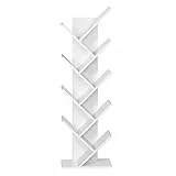Mondeer Bücherregal, Baum Bücherregal 8 Etagen Holz Freistehende Regale für CDs Magazin im Wohnzimmer Home Office Weiß, 40 x 127 x 20 cm