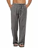 Kvruhuiy Hose Weitem Bein Herren Baumwolle Leinenhosen Kordelzug Lang Lässige Yoga Hosen Dunkelgrau 3XL