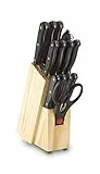 ECHTWERK 'Basic' 14-teiliges Küchenmesser-Set, eleganter Messerblock aus Kiefernholz, inkl. Schere, Wetzstein, Brot- und Fleischmesser, ideal für Einsteiger