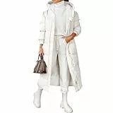 Weiße Pufferjacke Damen Langer Steppmantel Winter Kapuze Langarm Pufferjacke