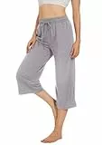 Fourindo Jogginghose Damen Sporthose Damen 3/4 Weites Bein Yogahose mit Taschen Leicht Bequeme Freizeithose Stoffhose High Waist Jogginghose für Sport Yoga Alltag