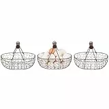 Angoily 3 Stück Draht-Eierkorb Mit Holzgriff Country Vintage-Stil Eiersammelkorb Draht- -Aufbewahrungskorb Gemüsebehälter Zum Tragen Sammeln Von Hühnereiern