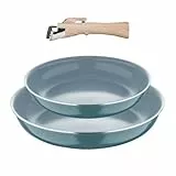 Bergner Click&Cook Pfannen-Set, 2 Stück, Ø 24 x 28 cm, recyceltes gepresstes Aluminium, grün + abnehmbarer Griff
